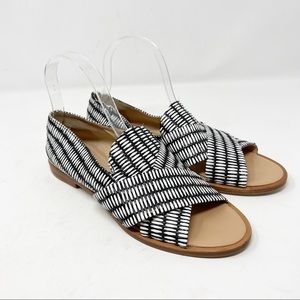 LOEFFLER RANDALL Hannele Raffia Peep Toe Flats Black/White in Size 8.5